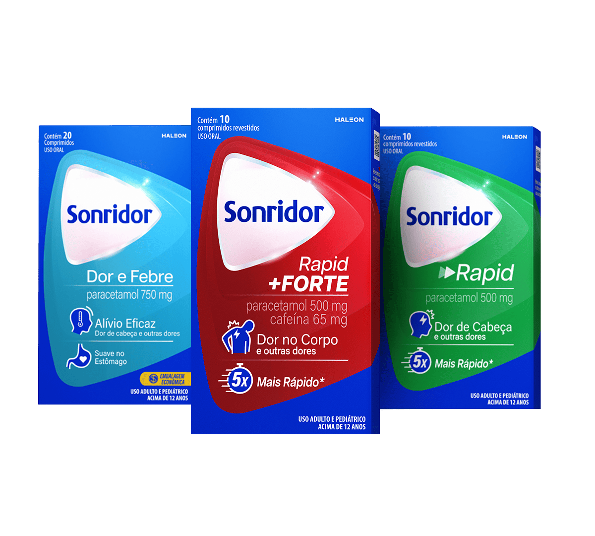 Linha completa de produtos Sonridor ao lado de explicações sobre sintomas como dor no corpo, dor de cabeça e febre. Linha completa de produtos Sonridor ao lado de explicações sobre sintomas como dor no corpo, dor de cabeça e febre.