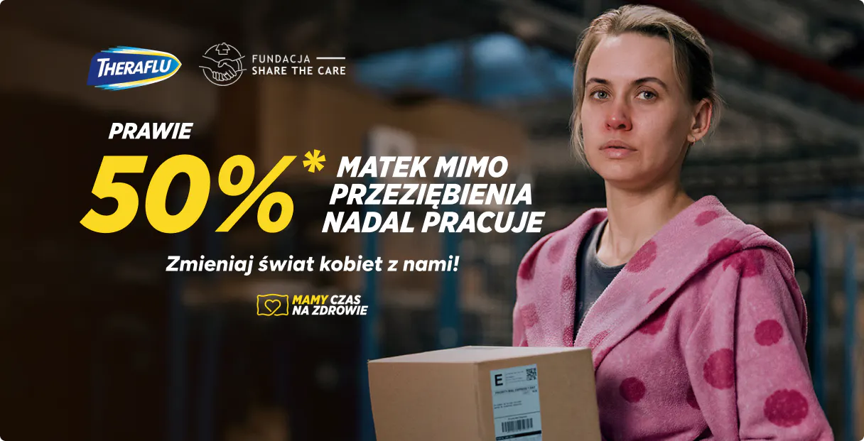 Grafika kampanii Theraflu o zdrowiu i pracy podczas przeziębienia