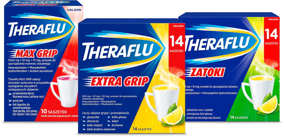 Theraflu na przeziębienie, grypę: Max Grip, Extra Grip oraz Theraflu Zatoki