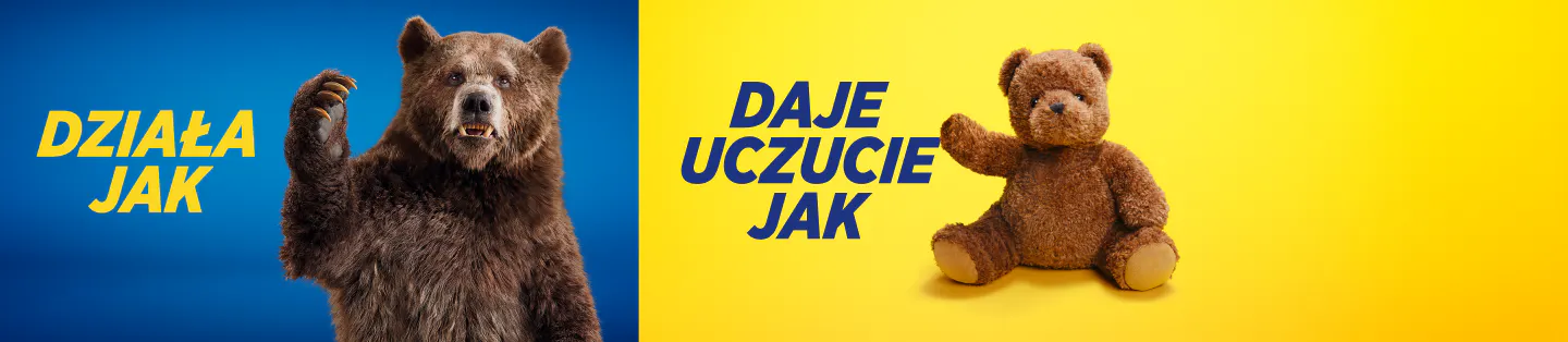 Theraflu Extra Grip z niedźwiedziem i misiem symbolizującymi ulgę