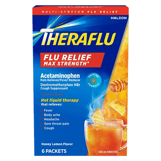 Box of Theraflu Daytime Severe Cold & Cough Hot Liquid Powder