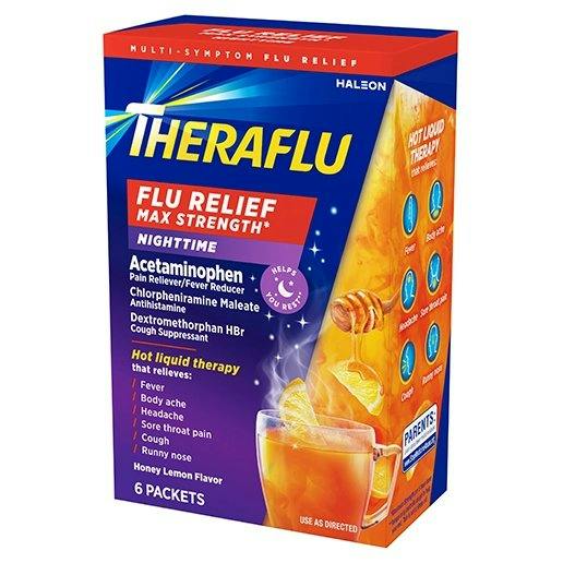 Nighttime Flu Relief Max Strength Hot Liquid Powder | Theraflu