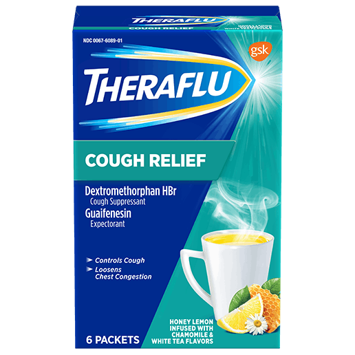 Box of Theraflu Cough Relief Hot Liquid Powder