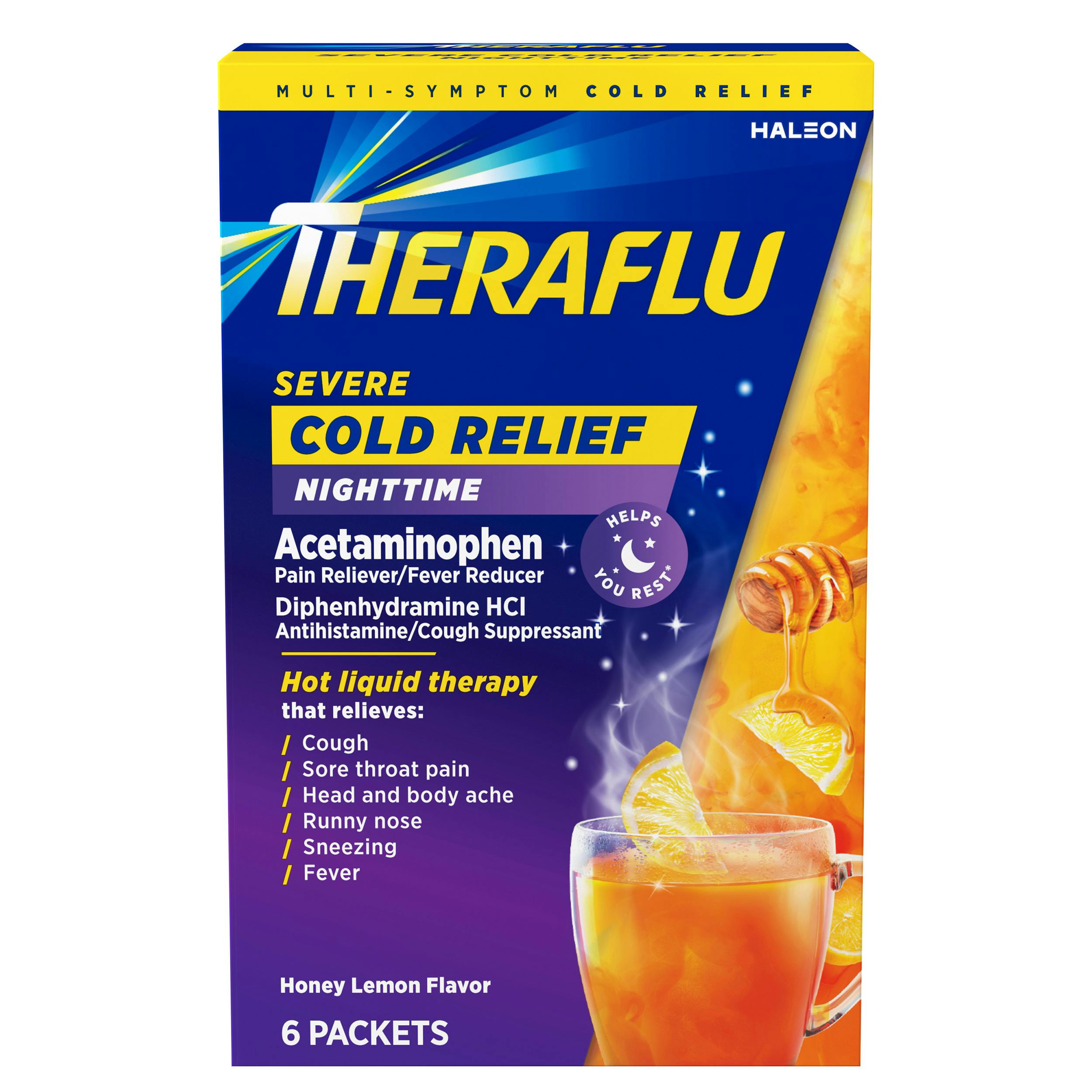 Nighttime Severe Cold Relief Honey Lemon Flavor Hot Liquid Powder
