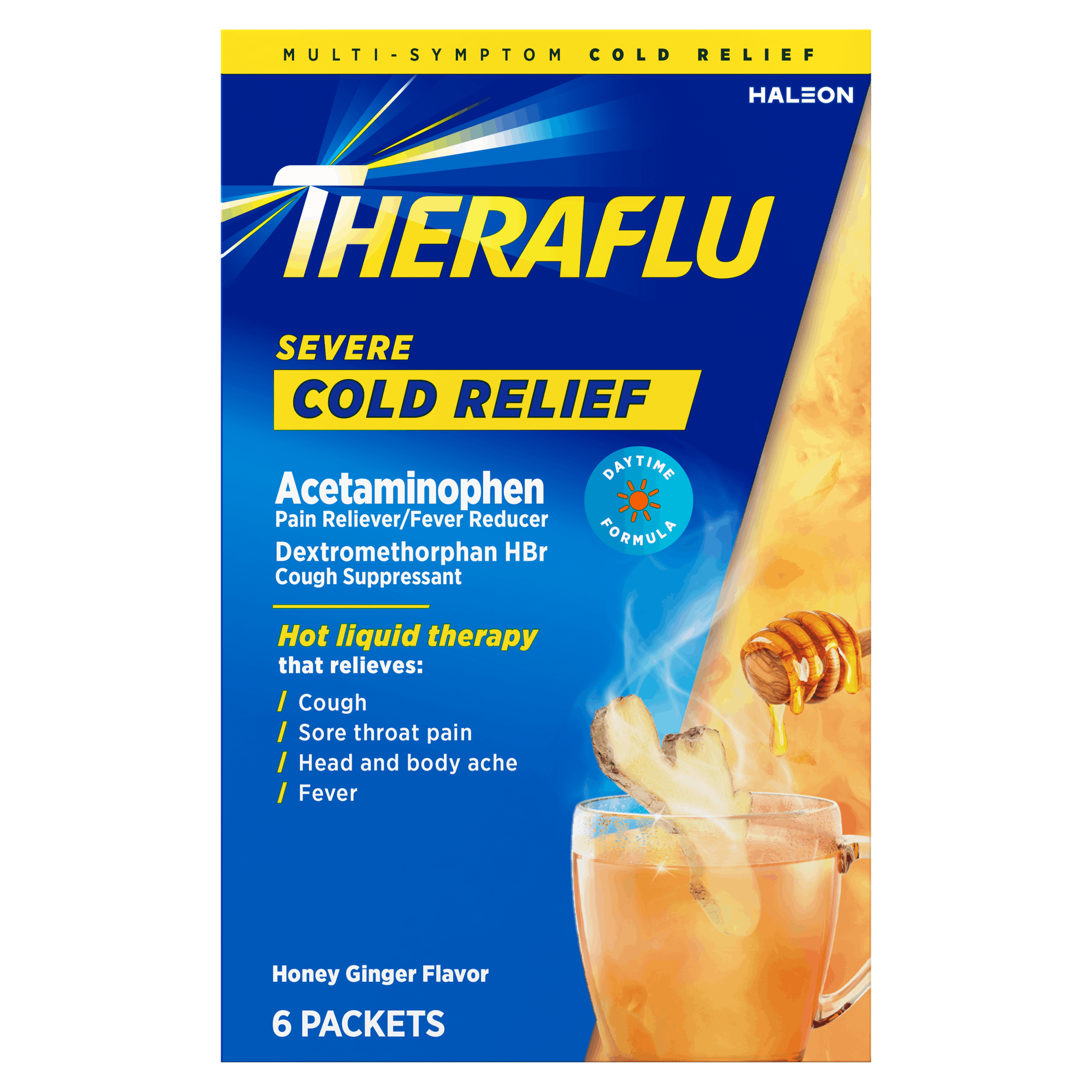 Daytime Severe Cold Relief Honey Ginger Flavor Hot Liquid Powder