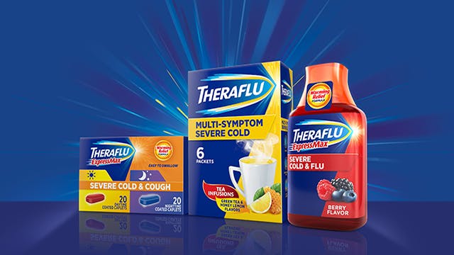Theraflu products in blue background