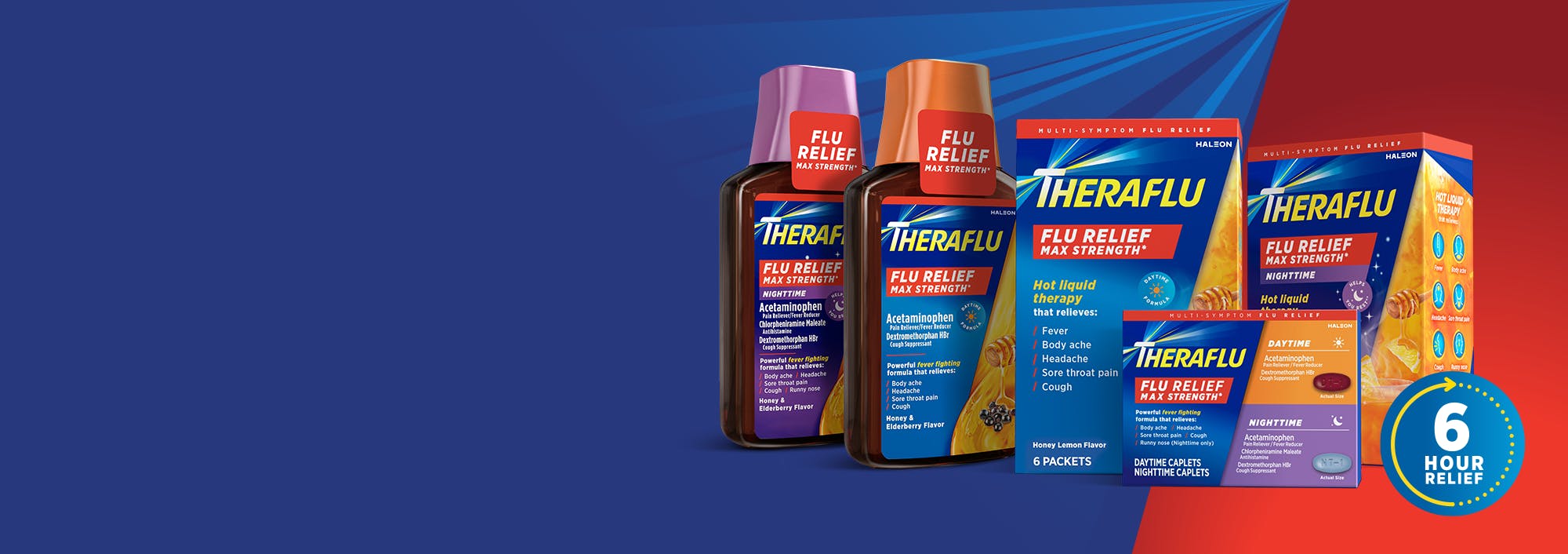 Theraflu products against a blue background