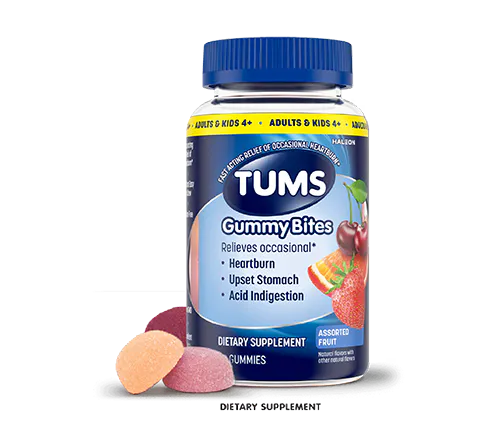 TUMS Gummy Bites Assorted Fruit and Cherry Berry Burst products