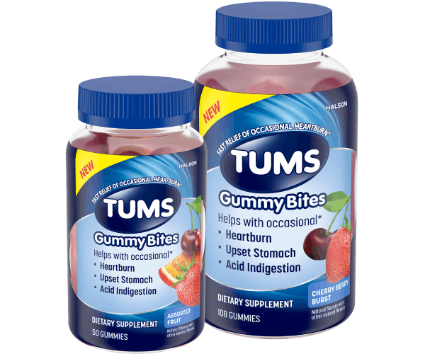 TUMS Gummy Bites Assorted Fruit and Cherry Berry Burst products