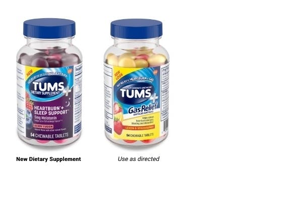 TUMS+ Heartburn + Sleep Support product and TUMS+ GasRelief product