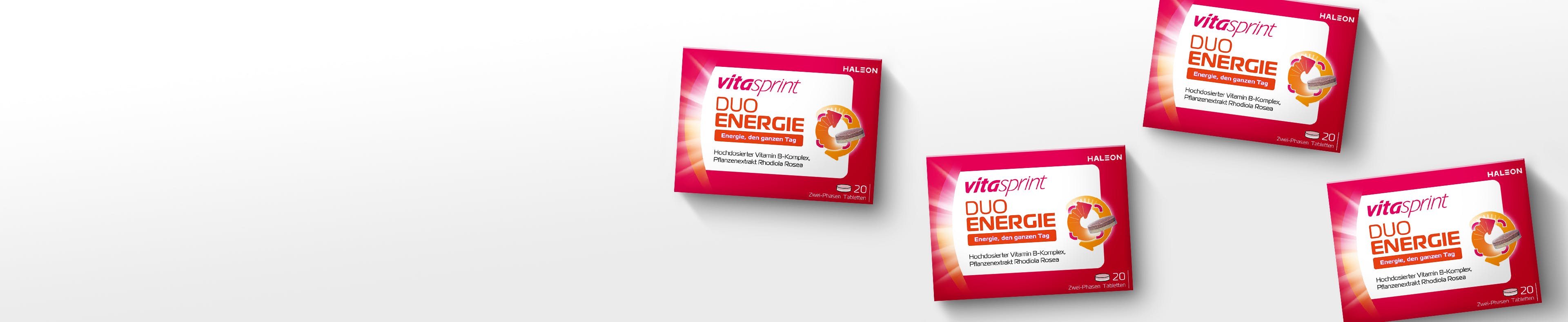 Vitasprint Duo Energie Packungen auf weißem Hintergrund 