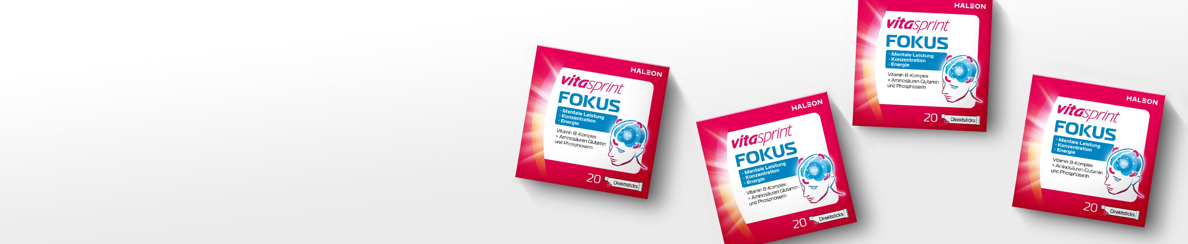 Vitasprint Fokus Packungen auf weißem Hintergrund 