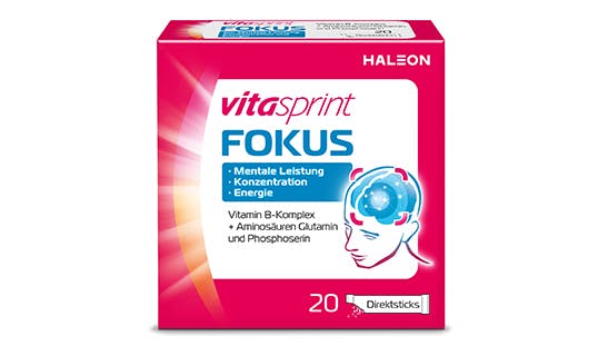 Vitasprint Fokus Packung auf weißem Hintergrund
