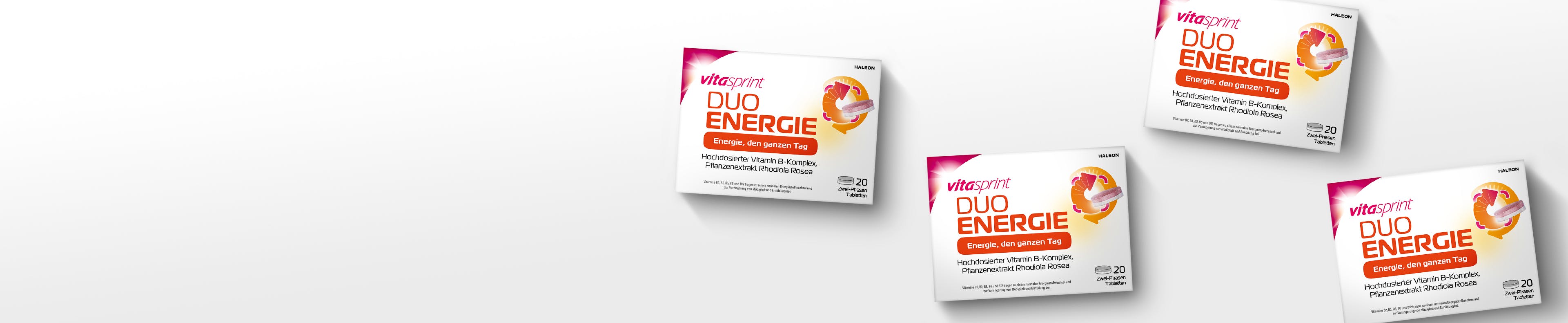 Vitasprint Duo Energie Packungen auf weißem Hintergrund 