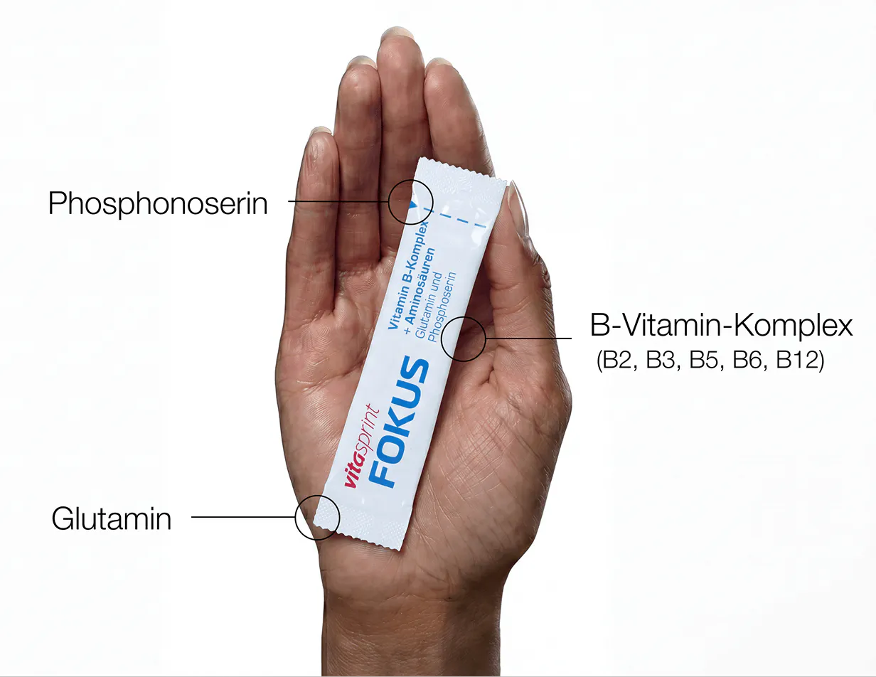 Vitasprint Fokus Direktstick mit B‑Vitamin‑Komplex, Glutamin und Phosphoserin