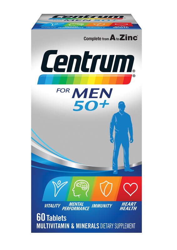 Box of Centrum for Men 50+ Multivitamins (60 tablets).