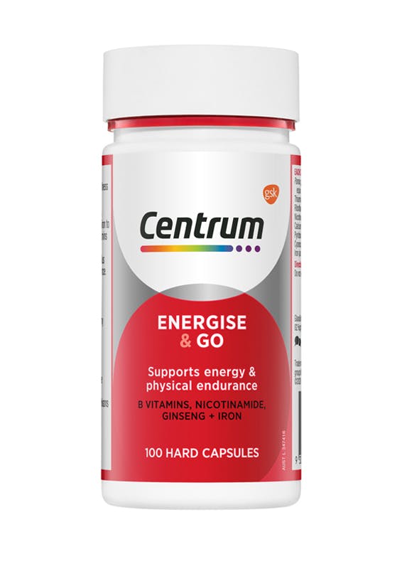 Bottle of Energise & Go from the Centrum Benefits Blend (50 capsules).