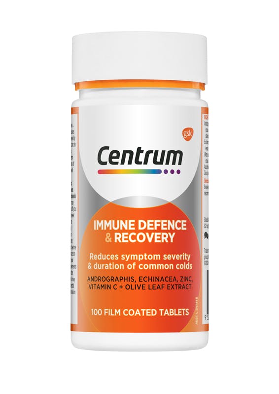 Bottle of Immune Defence & Recovery from the Centrum Benefits Blend (50 tablets).
