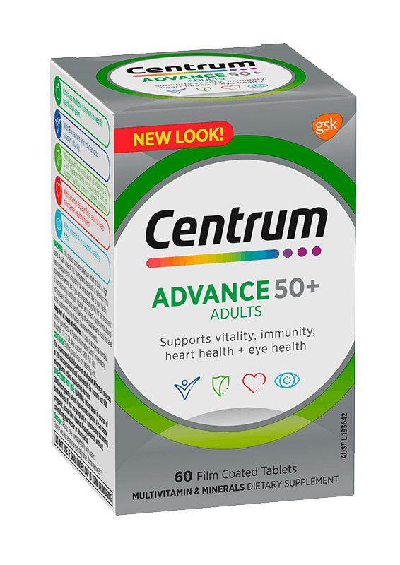 Box of Centrum Advance 50+ Multivitamins (60 tablets).