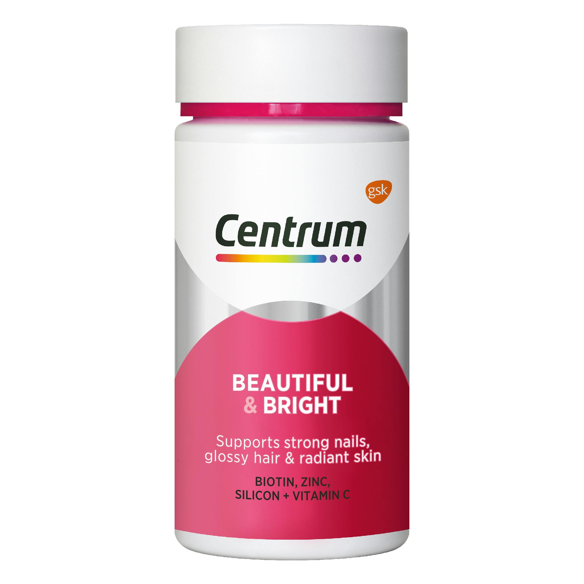 Bottle of Beautiful & Bright from the Centrum Benefits Blend (50 tablets).