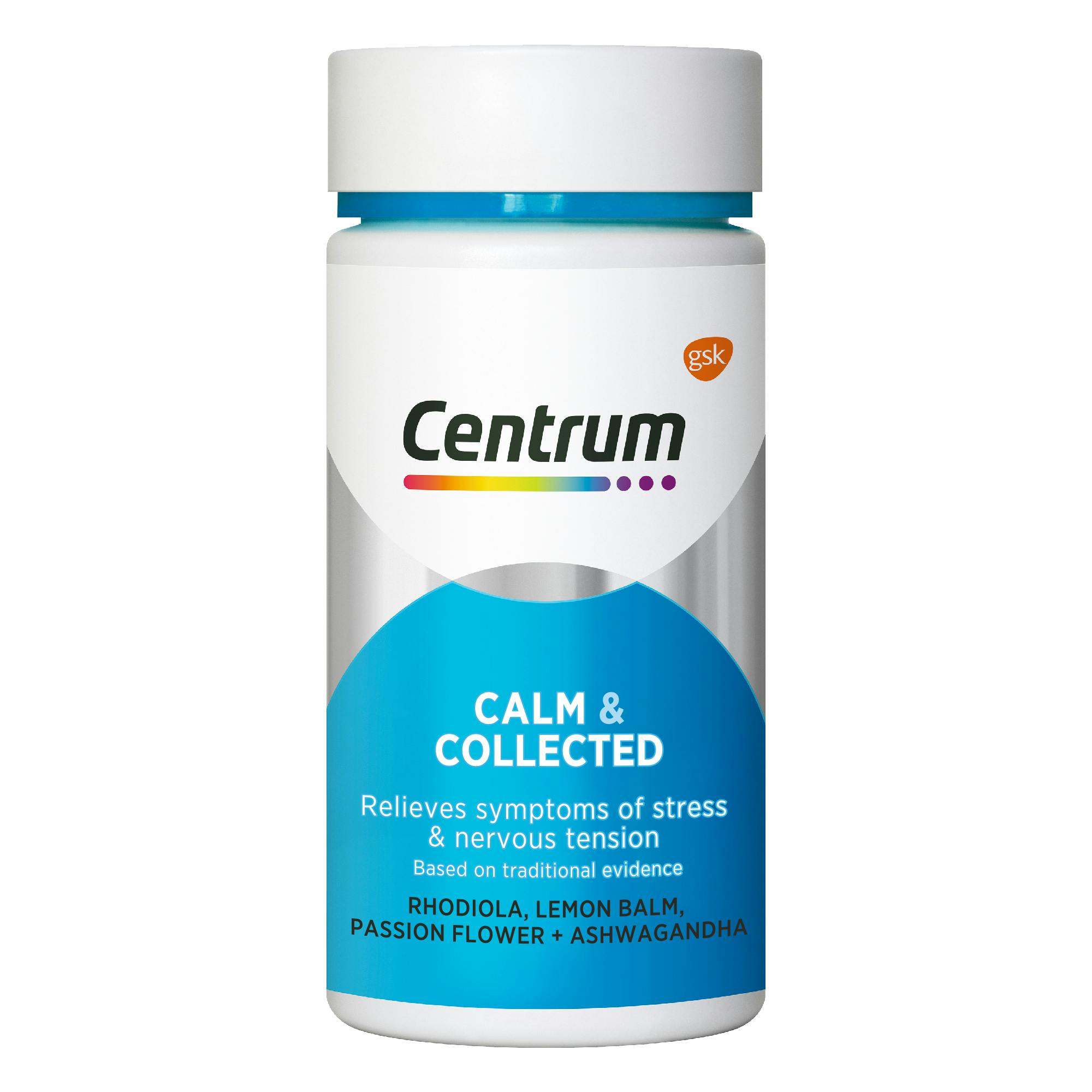 Bottle of Calm & Collected from the Centrum Benefits Blend (50 capsules)