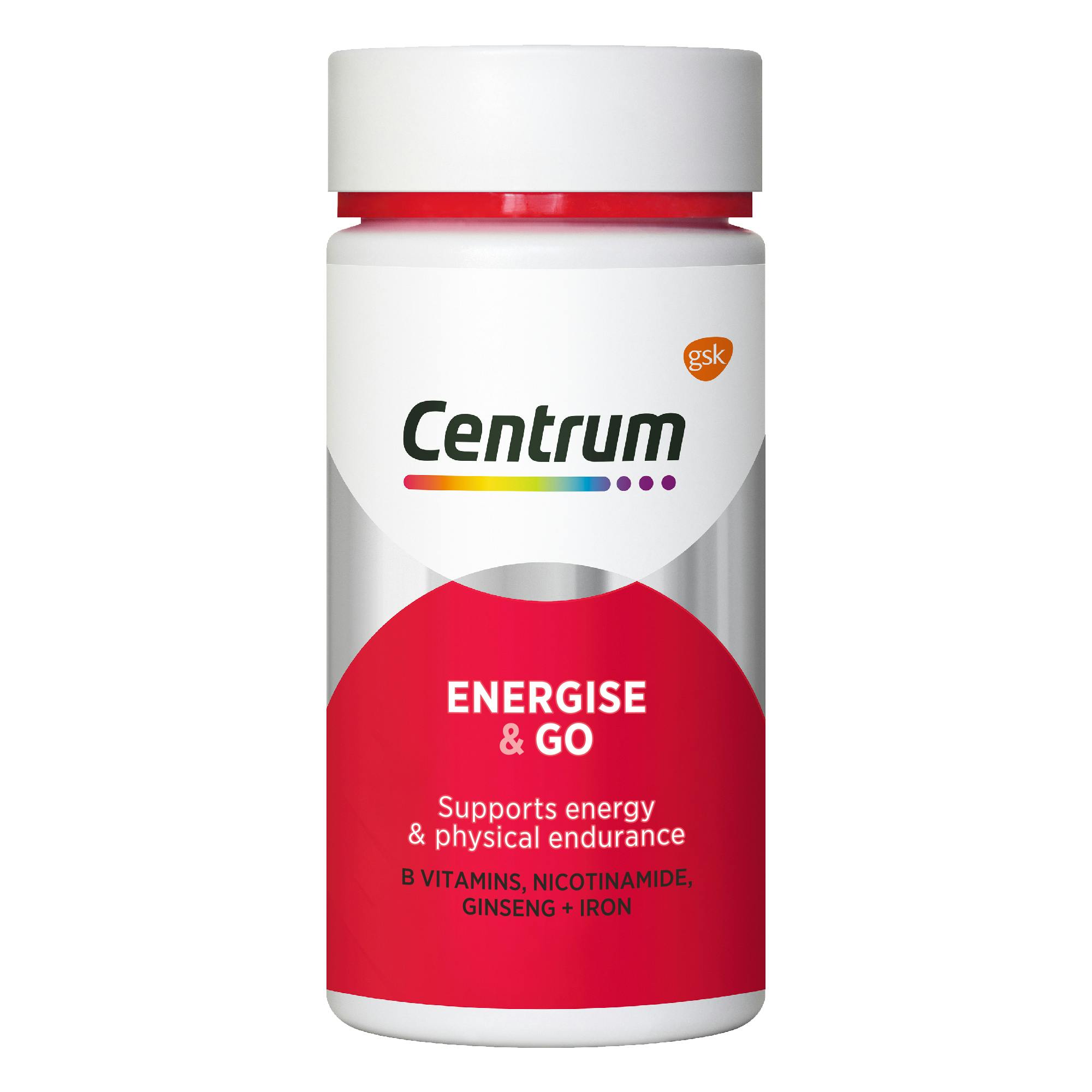 Box of Centrum Adult multivitaminsBottle of Energise & Go from the Centrum Benefits Blend (50 capsules).