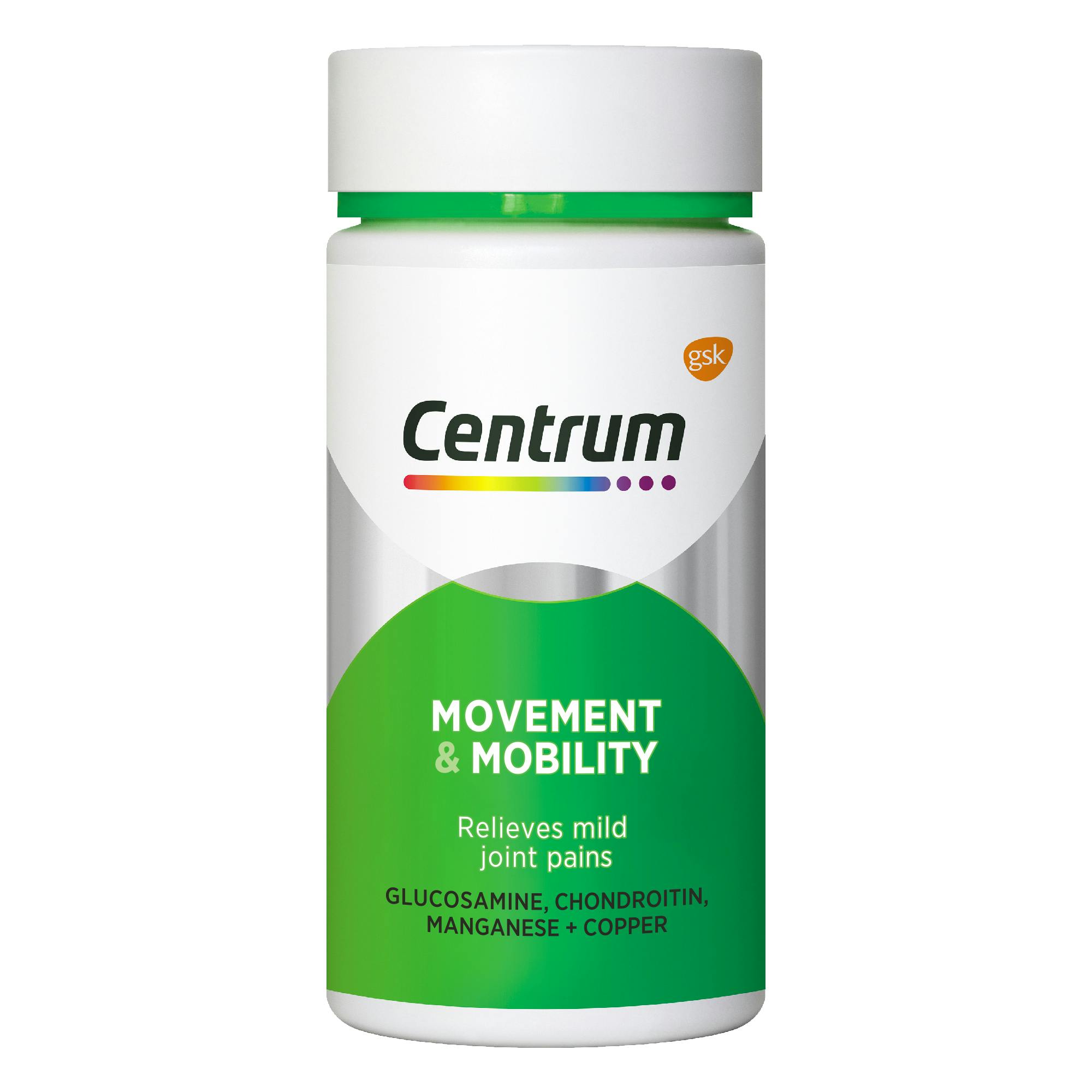 Bottle of Movement & Mobility from the Centrum Benefits Blend (50 tablets).