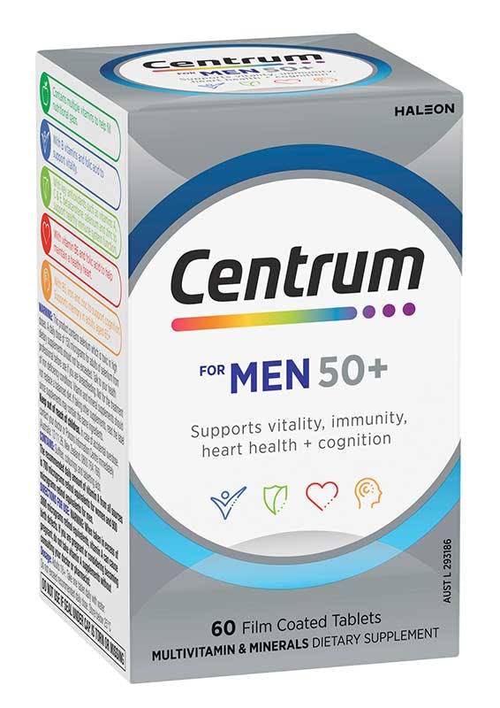 Box of Centrum for Men 50+ Multivitamins (60 tablets).