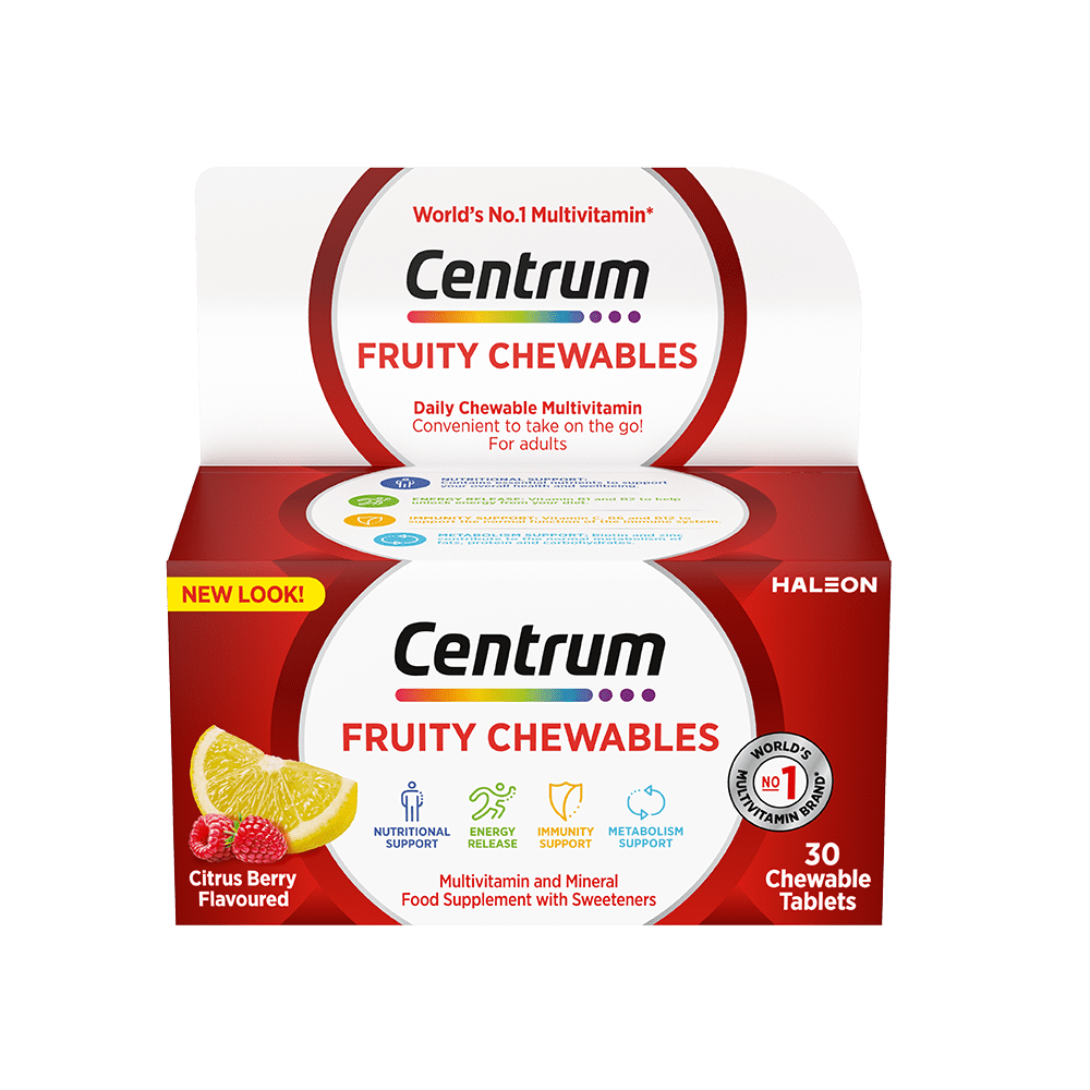 Bottle of Centrum Adults Fresh & Fruity Chewables