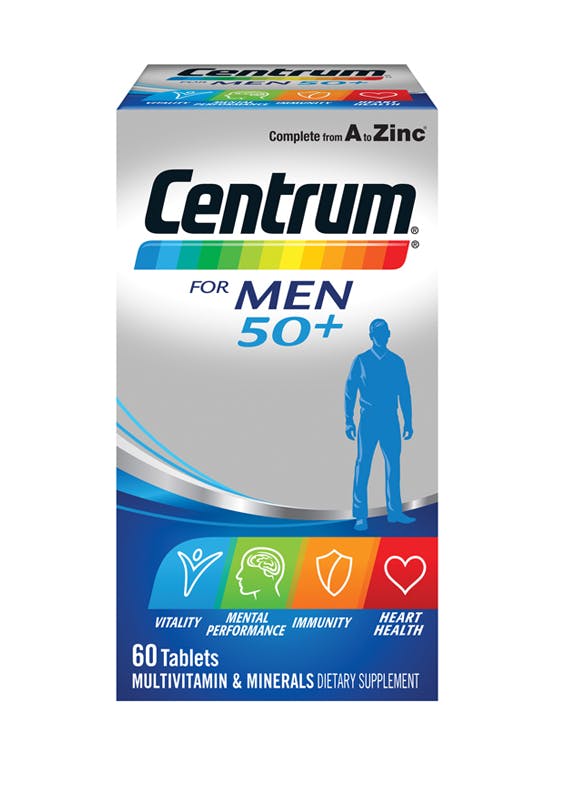 Box of Centrum for Men 50+ Multivitamins (60 tablets).
