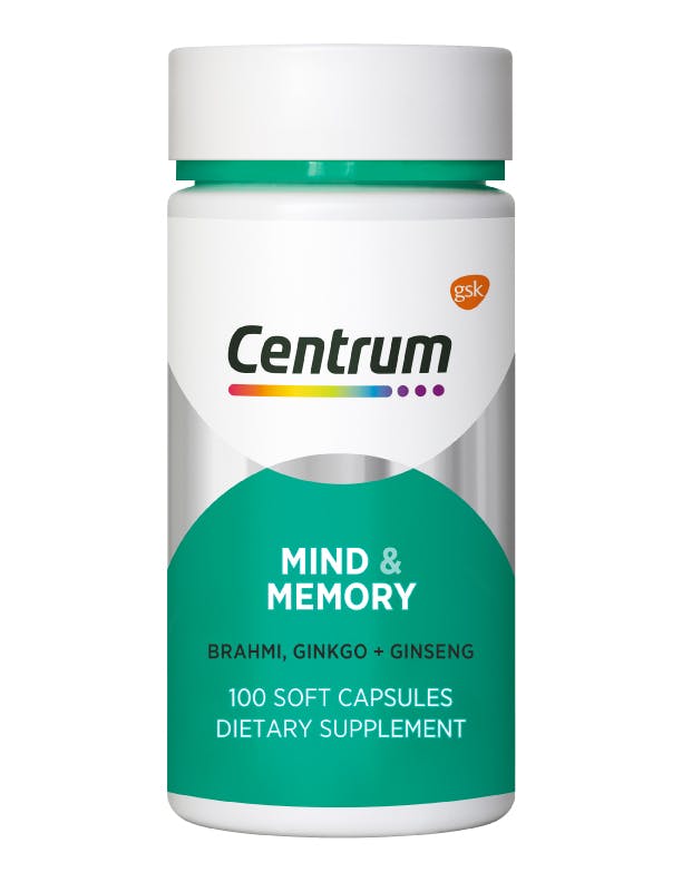 Bottle of Mind & Memory from the Centrum Benefits Blend (100 capsules).