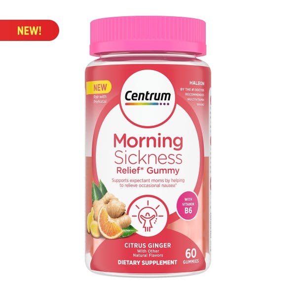 Bottle of Centrum Maternal Health Morning Sickness Relief* Gummy Supplement