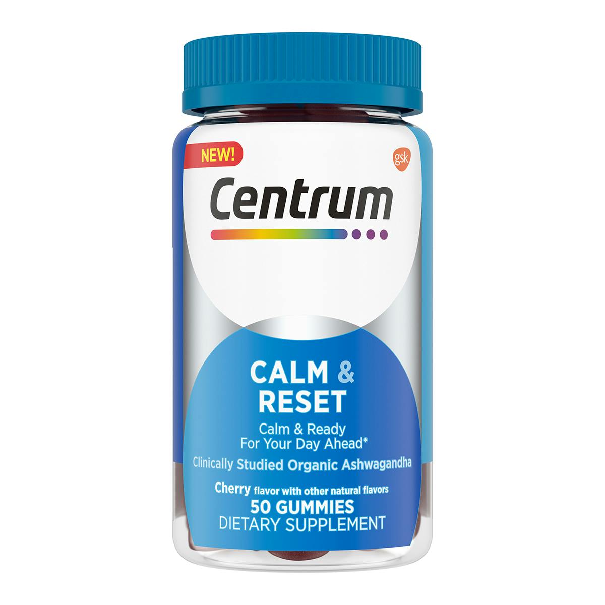 Bottle of Centrum Adult Gummy Calm & Reset Supplements