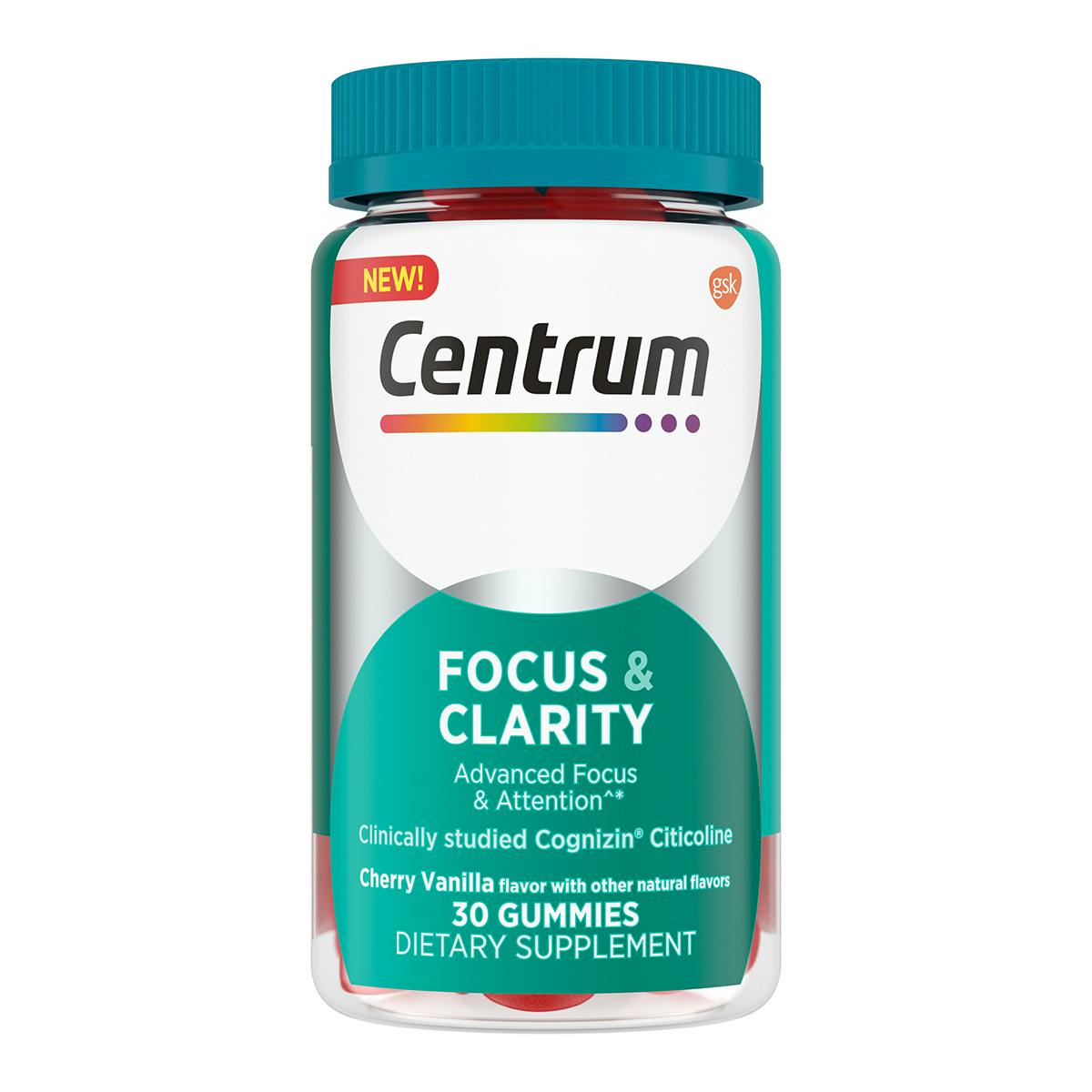Bottle of Centrum Adult Gummy Focus & Clarity Supplements