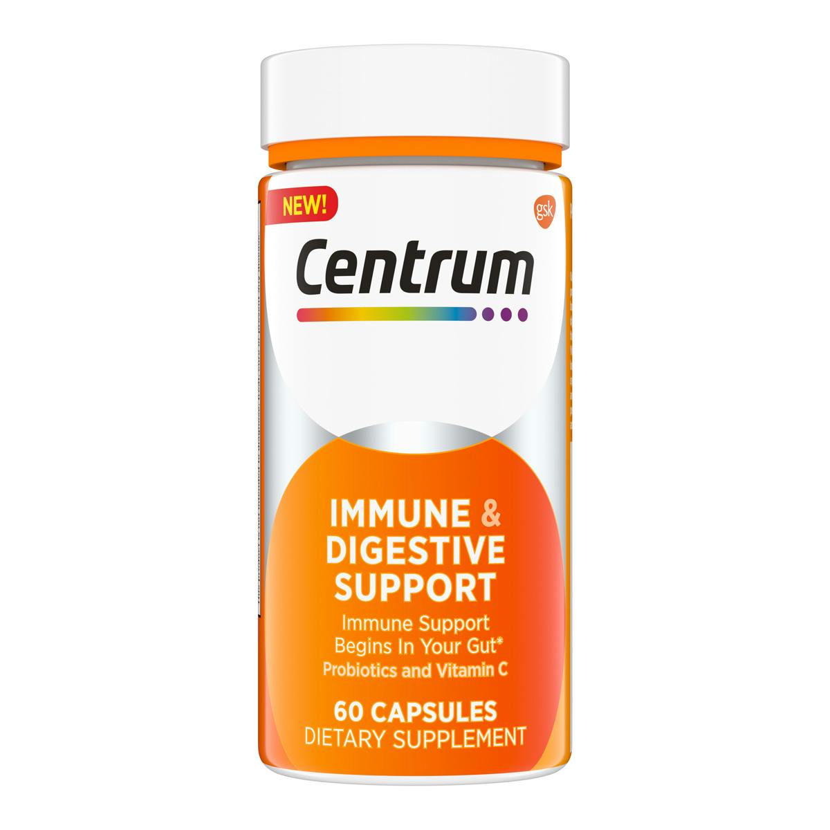 Bottle of Centrum Adult Immune & Digestive Support Capsule Supplements