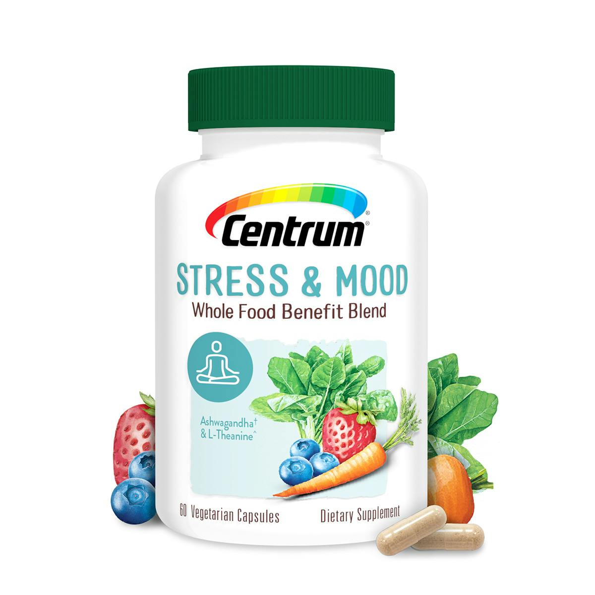 Bottle of Centrum Stress & Mood Whole Food Blend Multivitamin