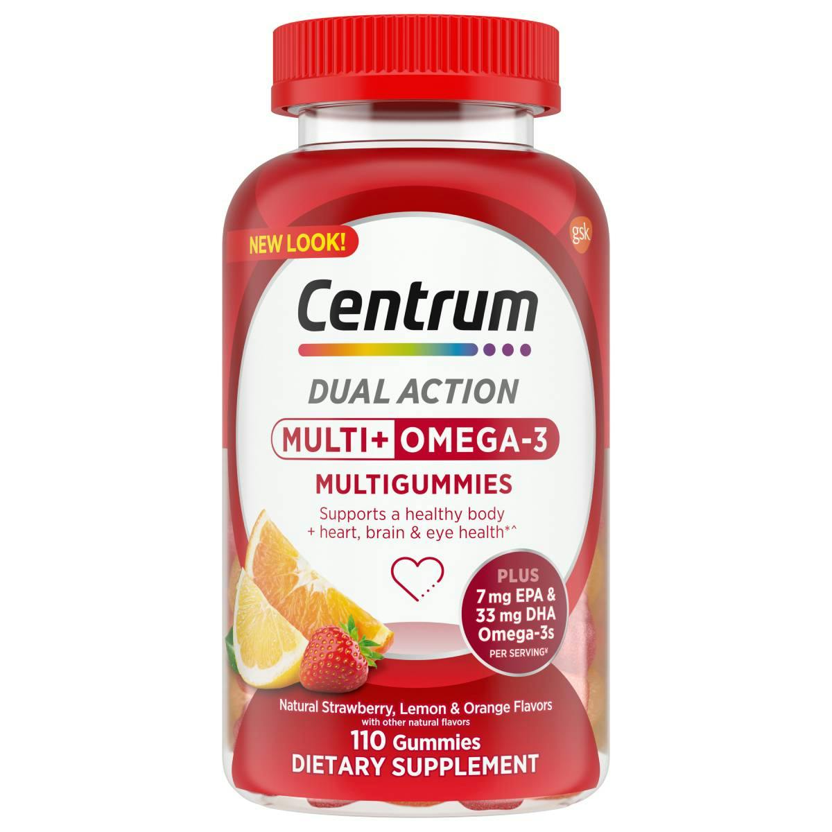 Bottle of Centrum MultiGummies Multi plus Omega 3 multivitamins