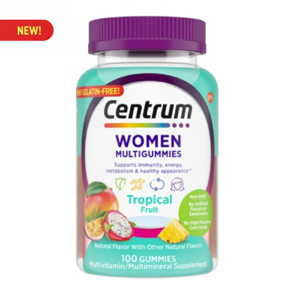 Bottle of Centrum Women MultiGummies in Tropical Fruit Flavors Bottle of Centrum Women MultiGummies in Tropical Fruit Flavors