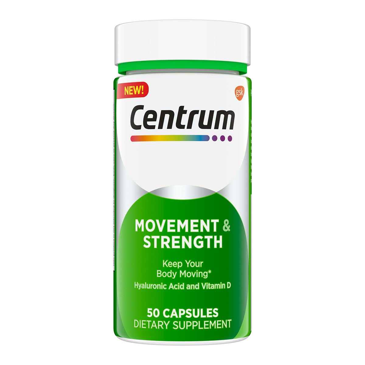 Bottle of Centrum Adult Movement & Strength Capsule Supplements