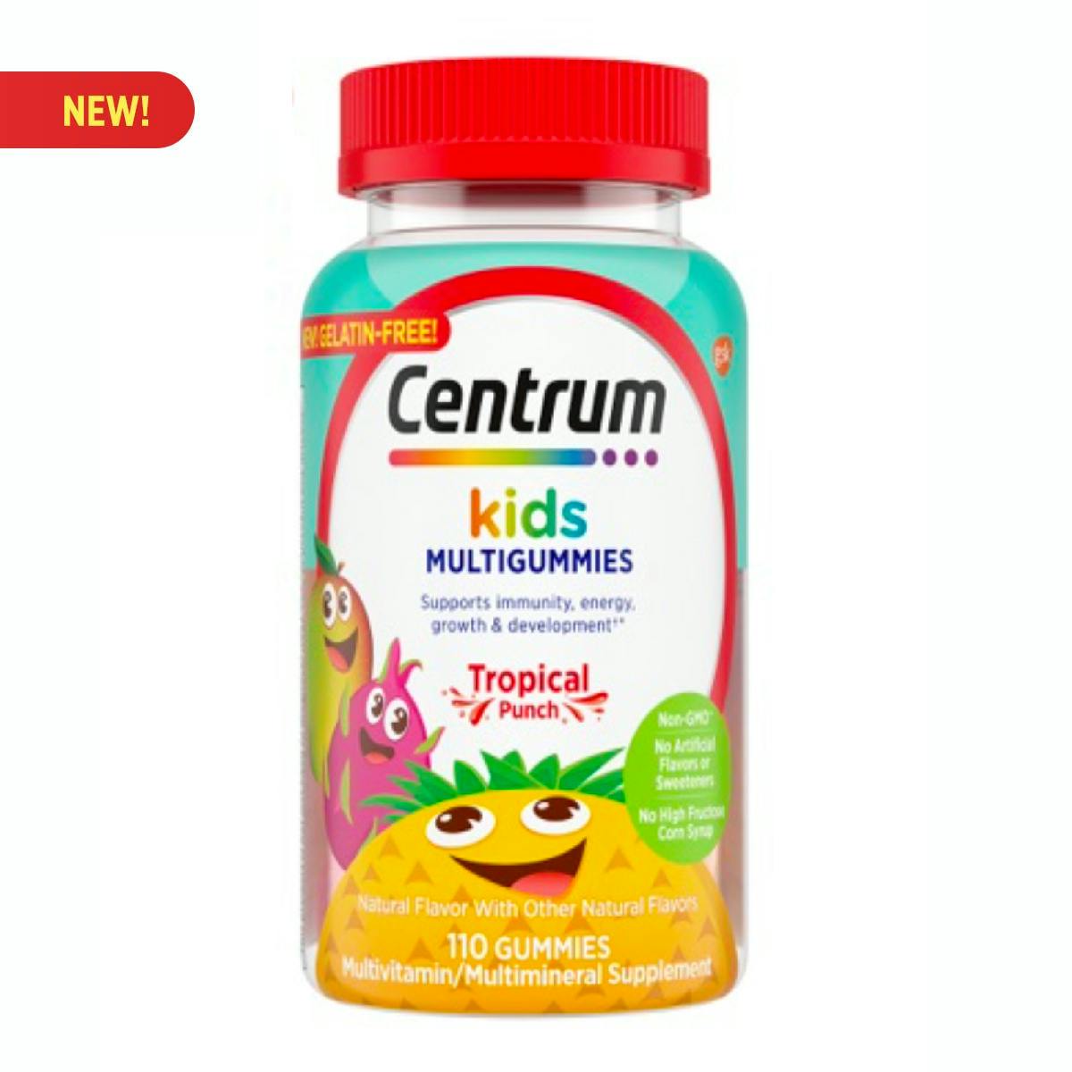 Bottle of Centrum Kids MultiGummies in Tropical Punch Flavors