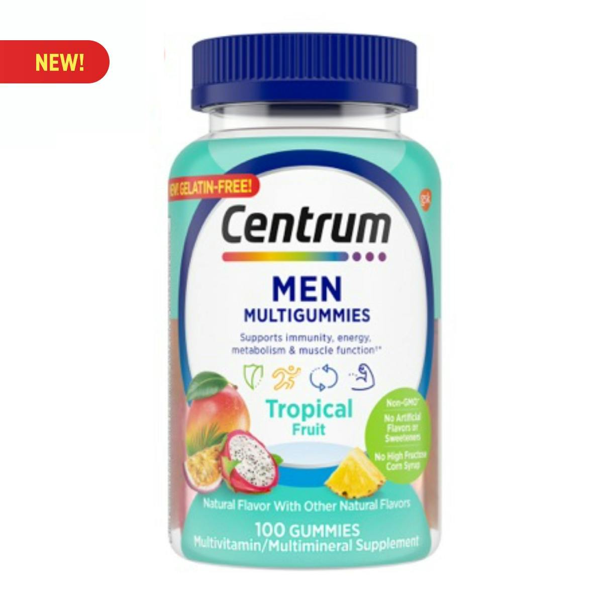 Bottle of Centrum Men MultiGummies in Tropical Fruit flavors Bottle of Centrum Men MultiGummies in Tropical Fruit flavors
