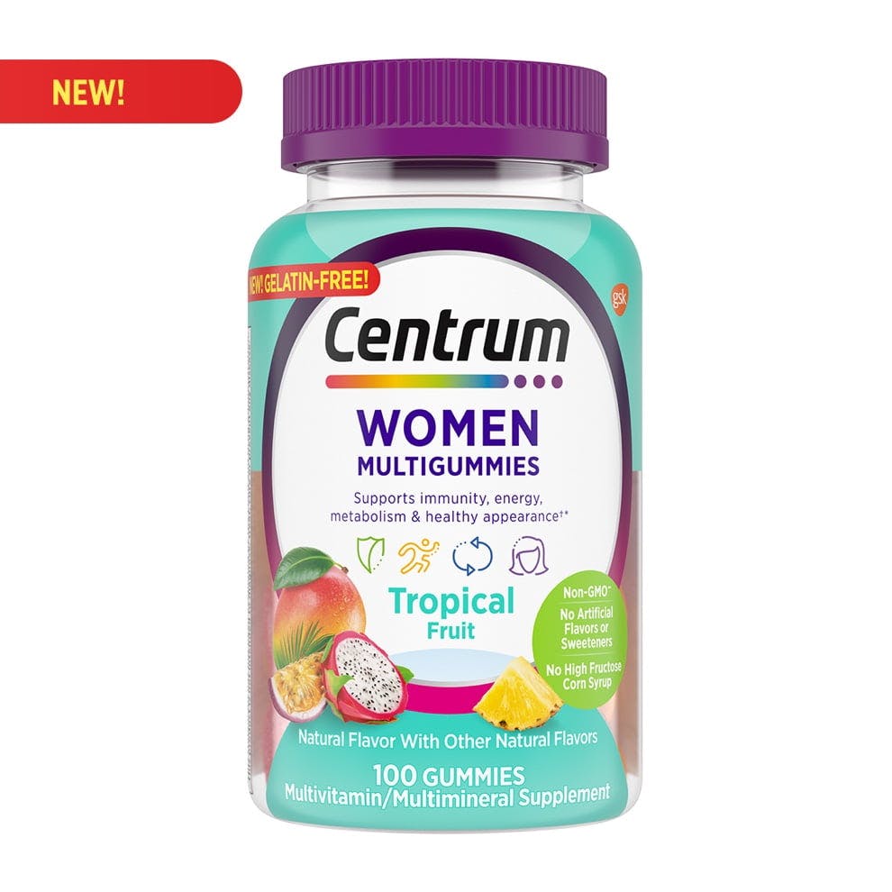 Bottle of Centrum Women MultiGummies in Tropical Fruit Flavors
