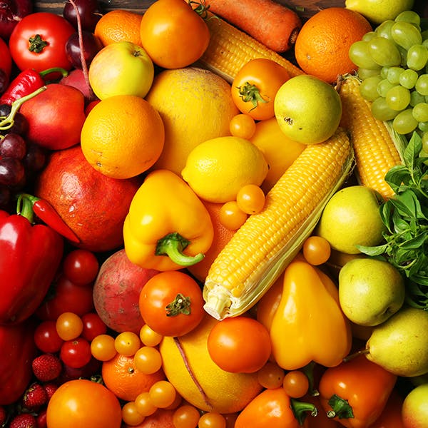 Variety of colorful fruits and vegetables