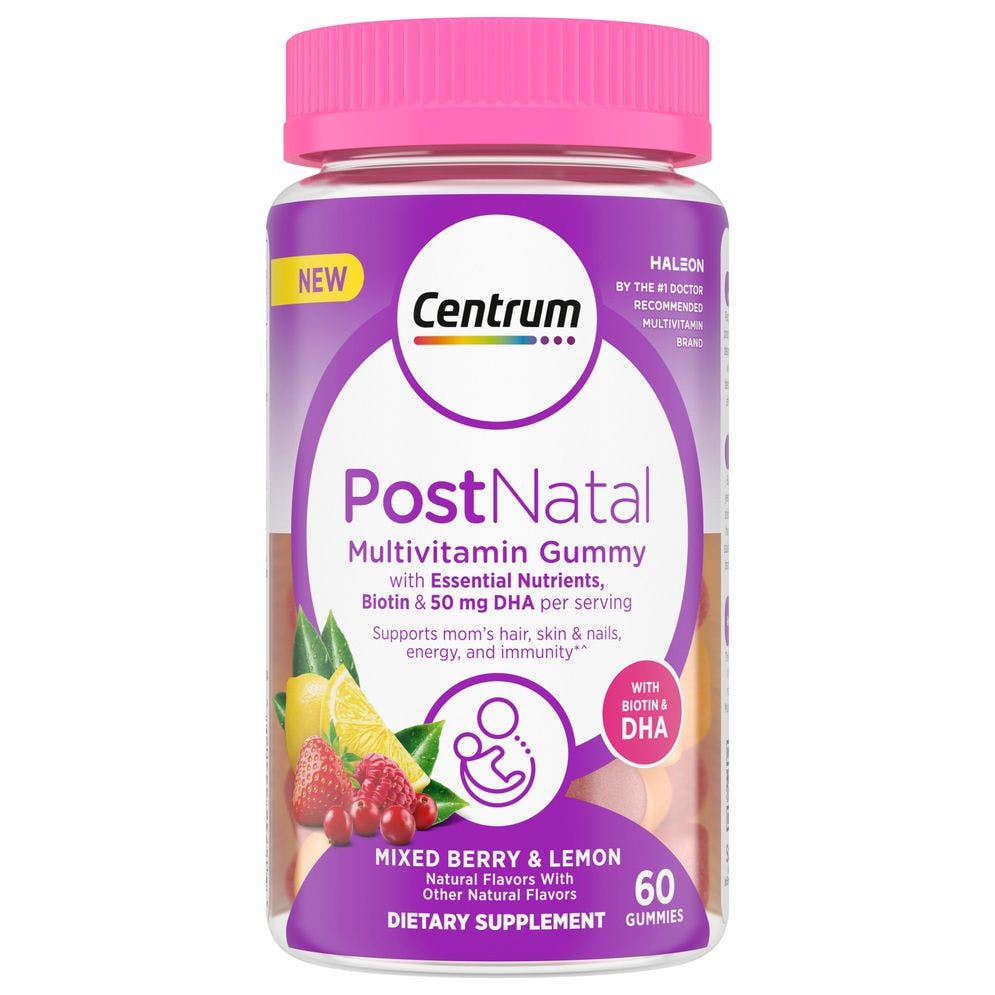 Bottle of Centrum PostNatal Multivitamin Gummies