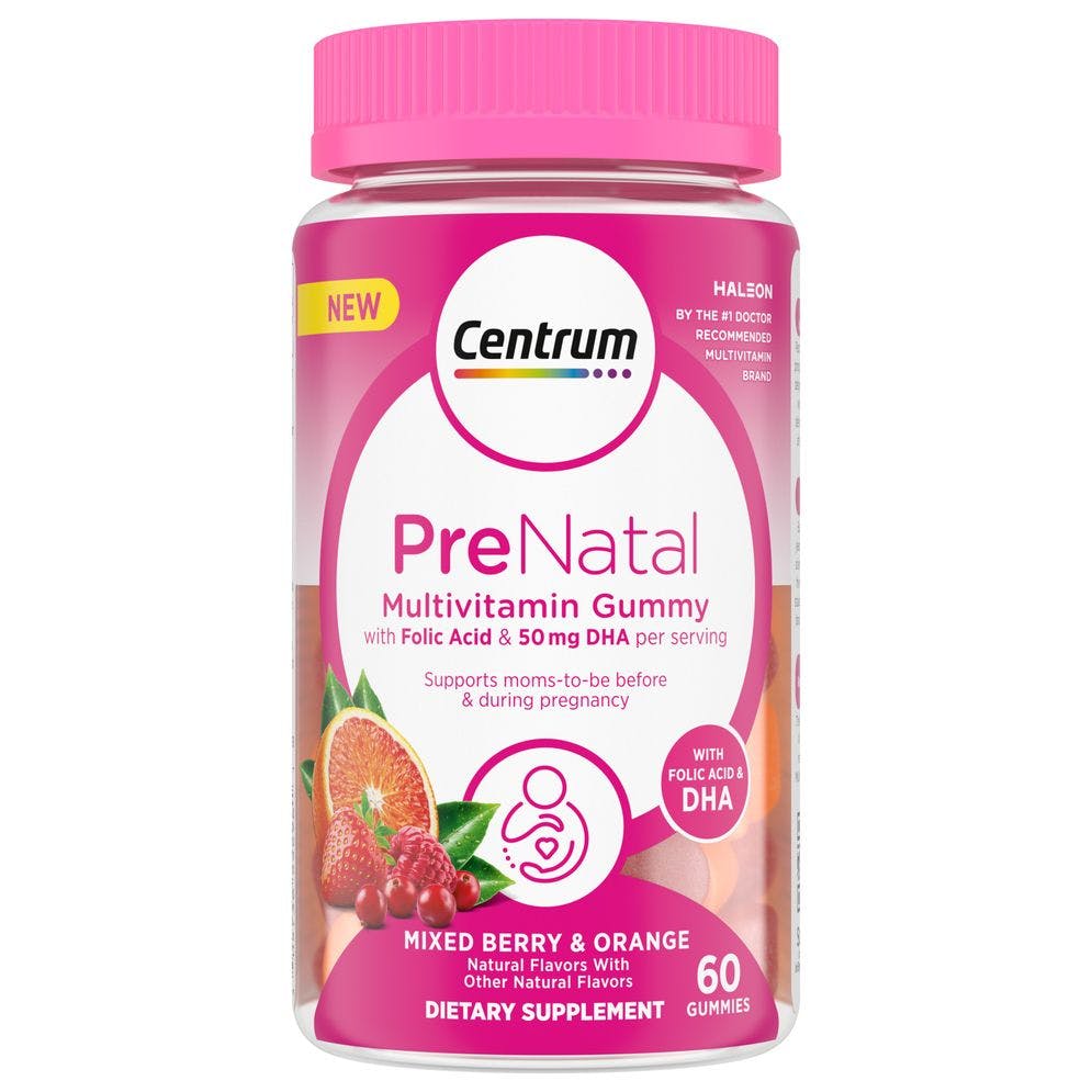 Bottle of Centrum Maternal Health PreNatal Multivitamin Gummies