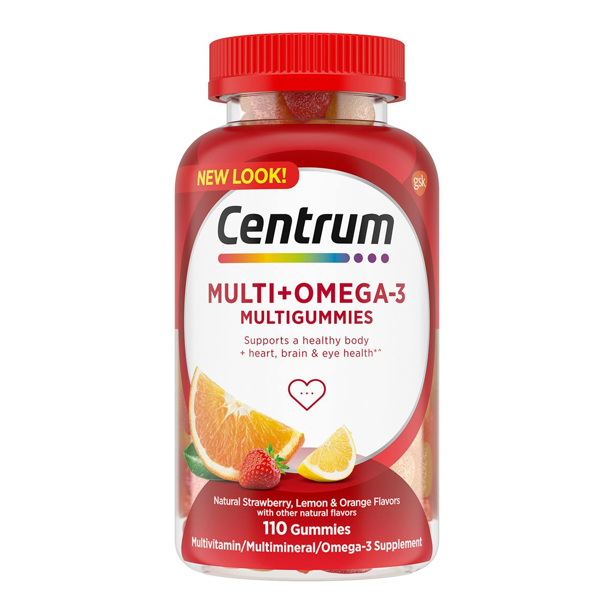 Bottle of Centrum MultiGummies Multi plus Omega 3 multivitamins
