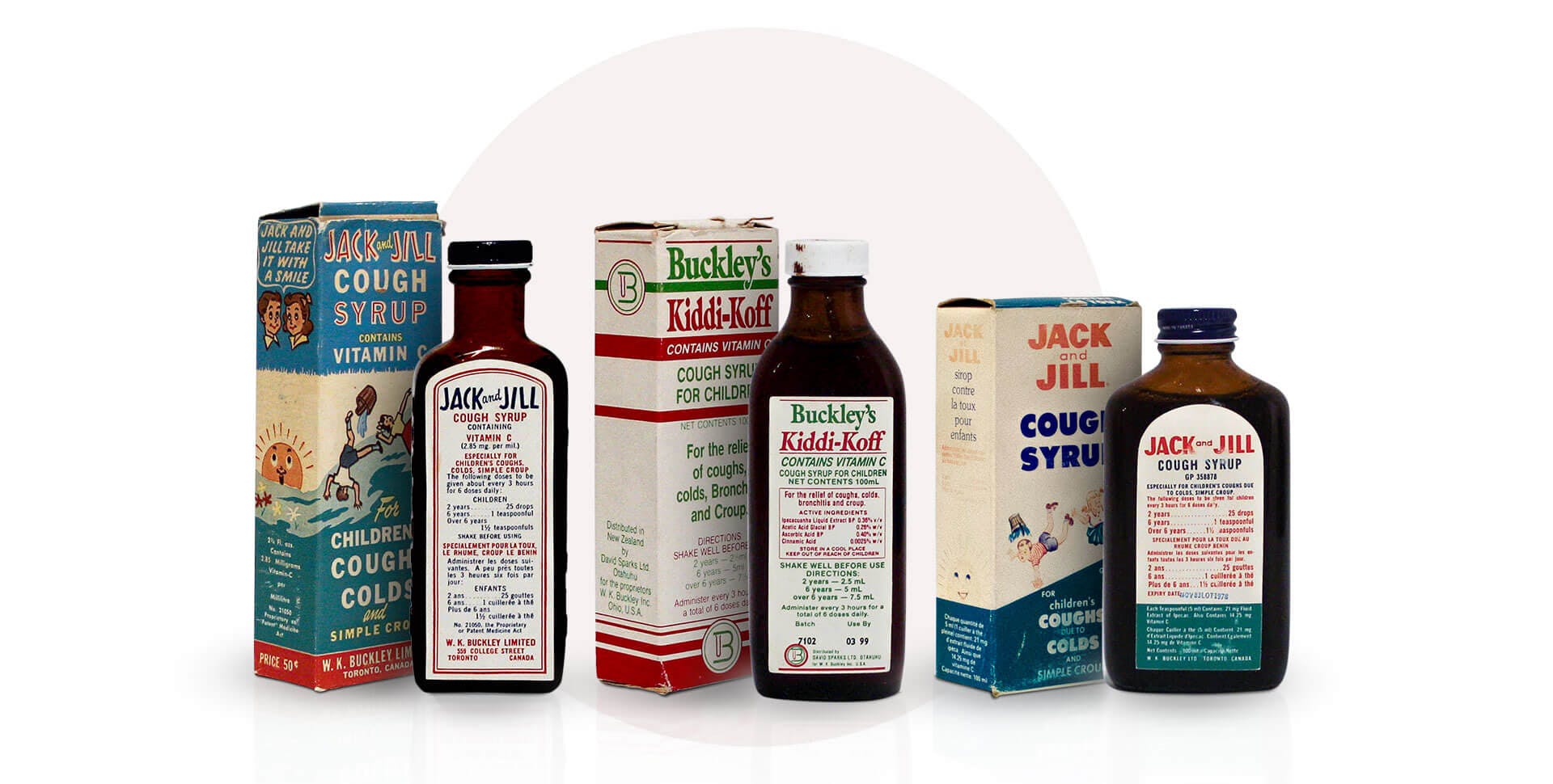 Vintage packages of Buckley's Children's Syrup