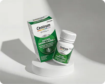 Centrum Vital+ Knochen, Knorpel & Muskeln – Packung und Flasche mit Glucosamin, Chondroitin und Vitamin D
