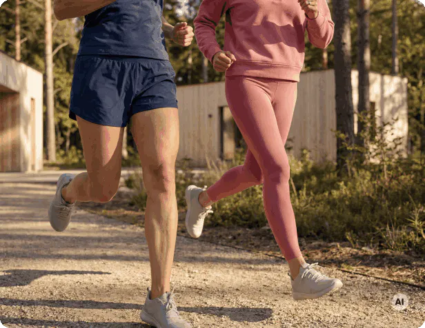 Zwei Personen beim Joggen im Freien als Symbol für Bewegung, Muskelgesundheit und die Bedeutung von Magnesium für körperliche Leistungsfähigkeit