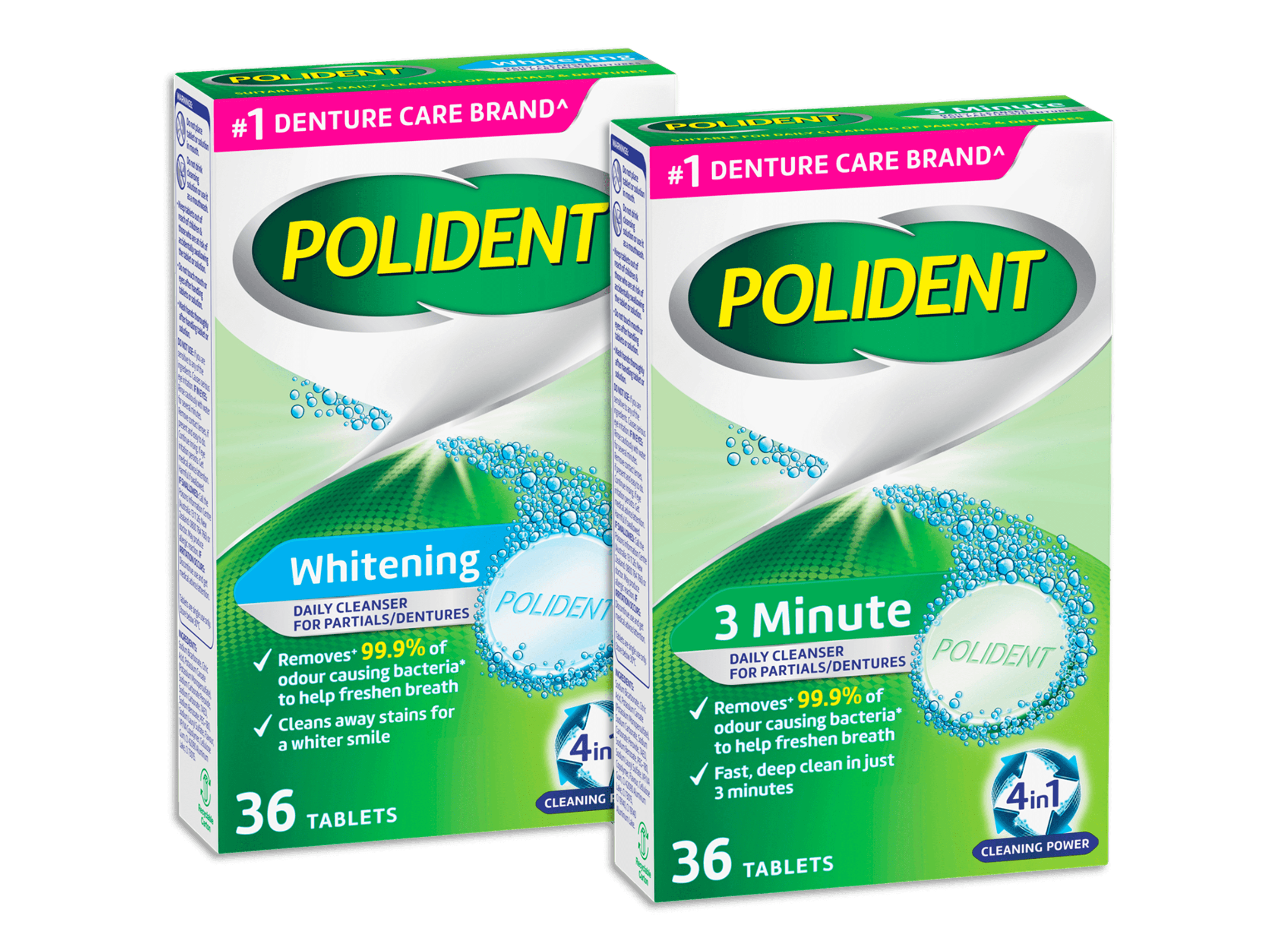 Suite of Polident Denture Cleanser products